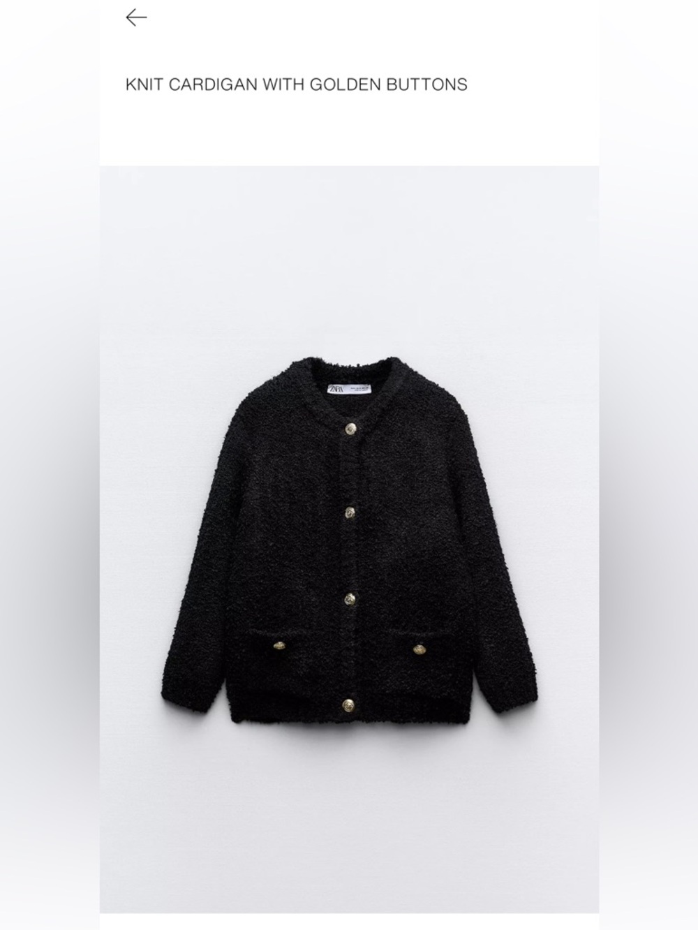 ZARA KNIT CARDIGAN WITH GOLDEN BUTTONS S